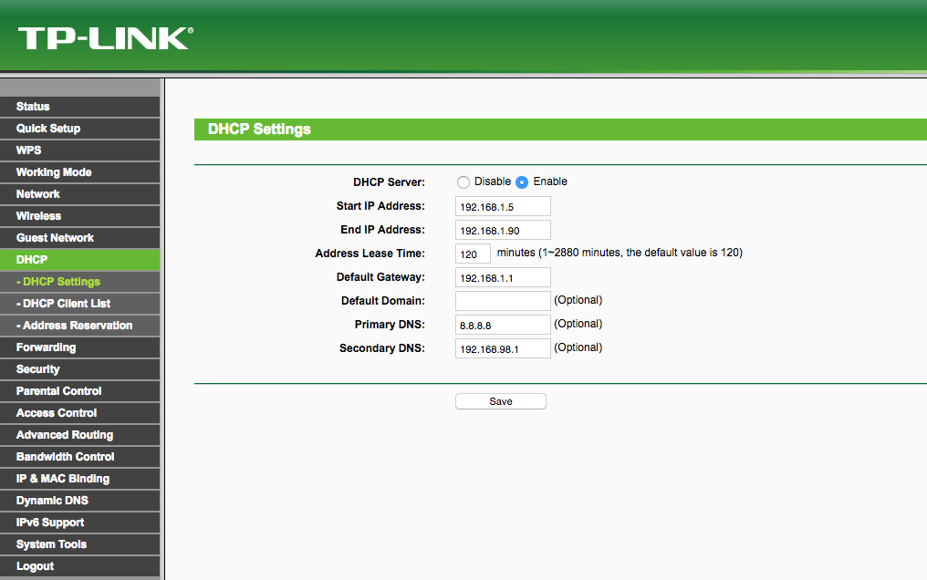 Router DHCP Einstellungen