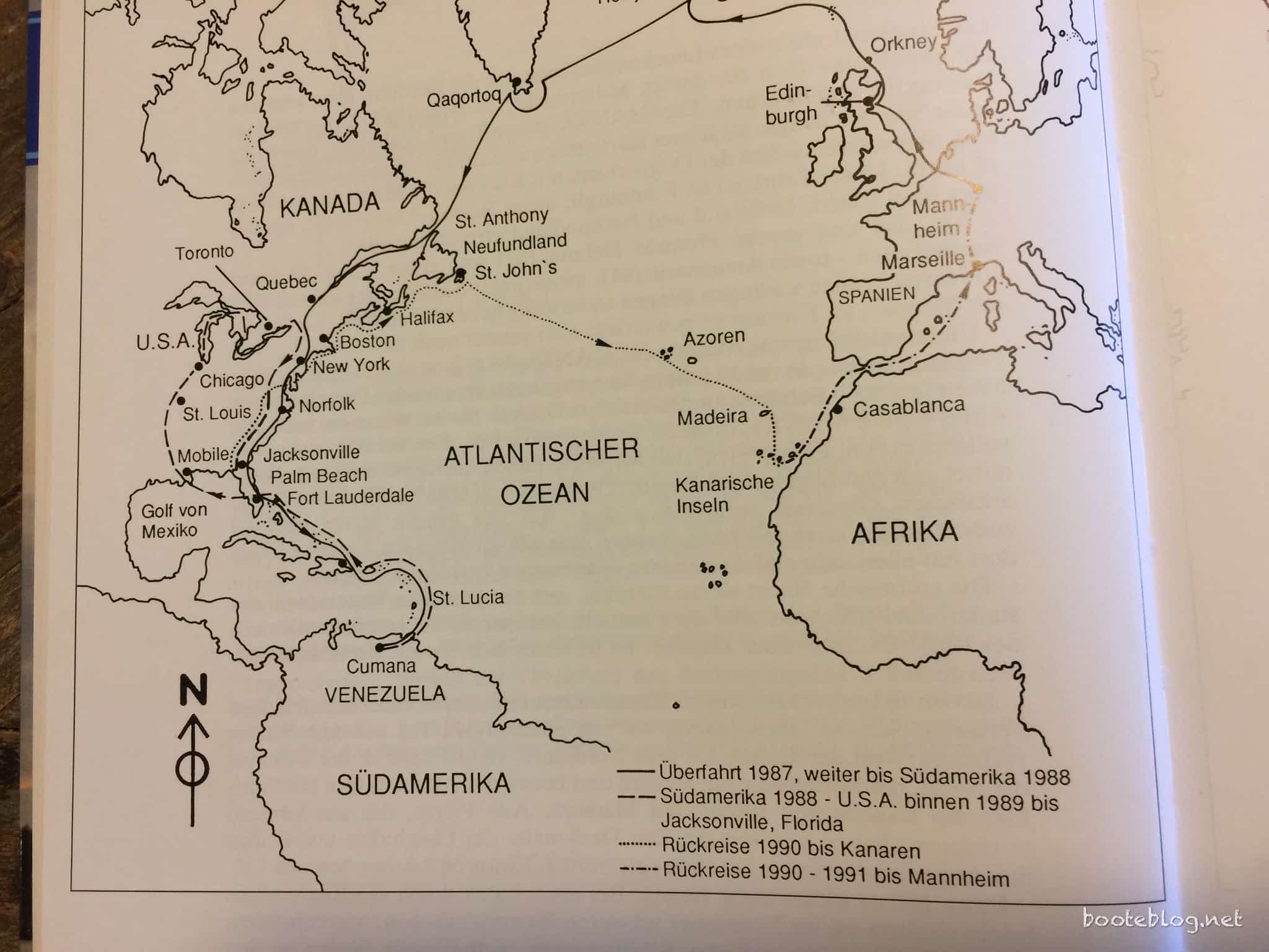 Reiseroute der MANTA von 1997 bis 1991.