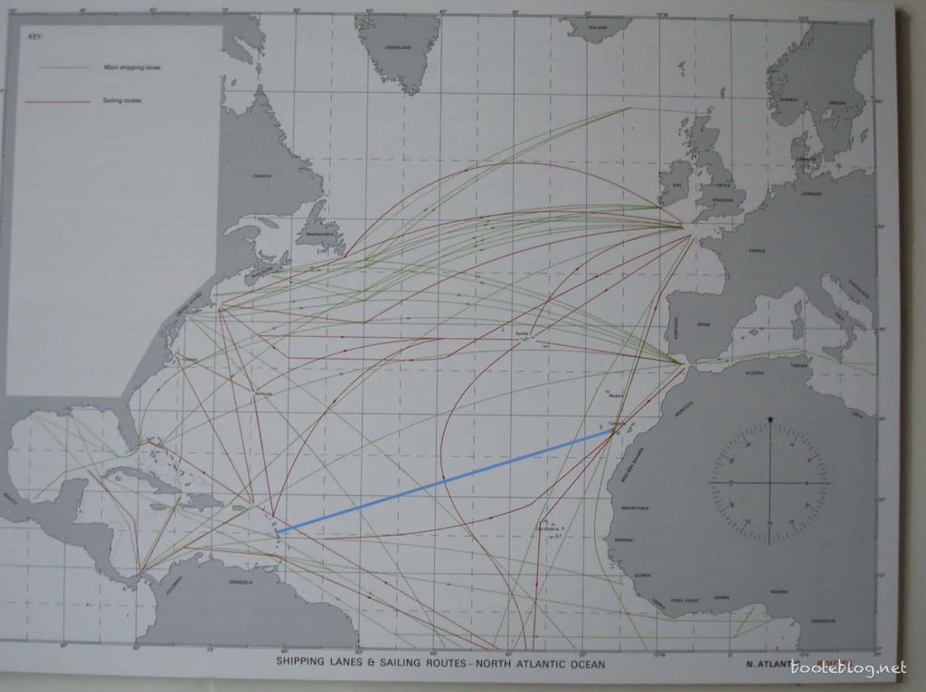 Routen der Grossschifffahrt über den Atlantik.